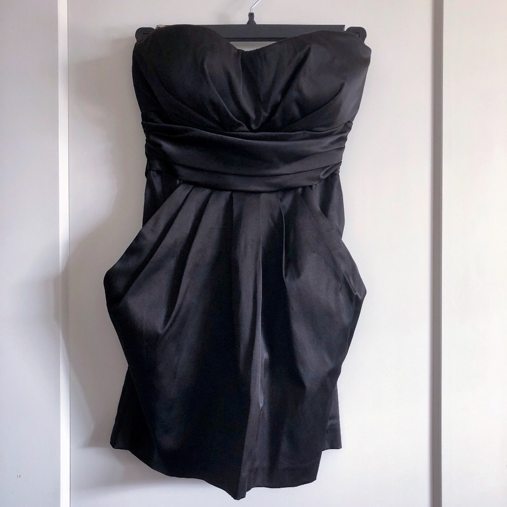Black Satin Mini Dress with Pockets - Picture 1 of 6